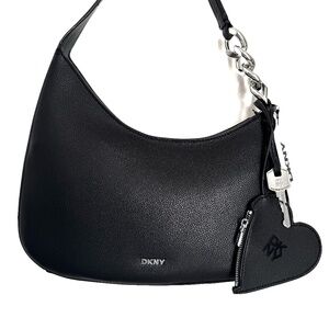 🖤 DKNY Black Hobo Shoulder Bag with Heart Pouch — New